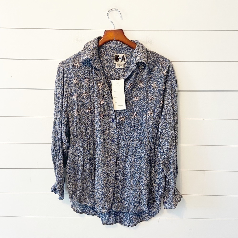 HG NY | NWTs Vintage Rayon Button Down Blouse Size Medium